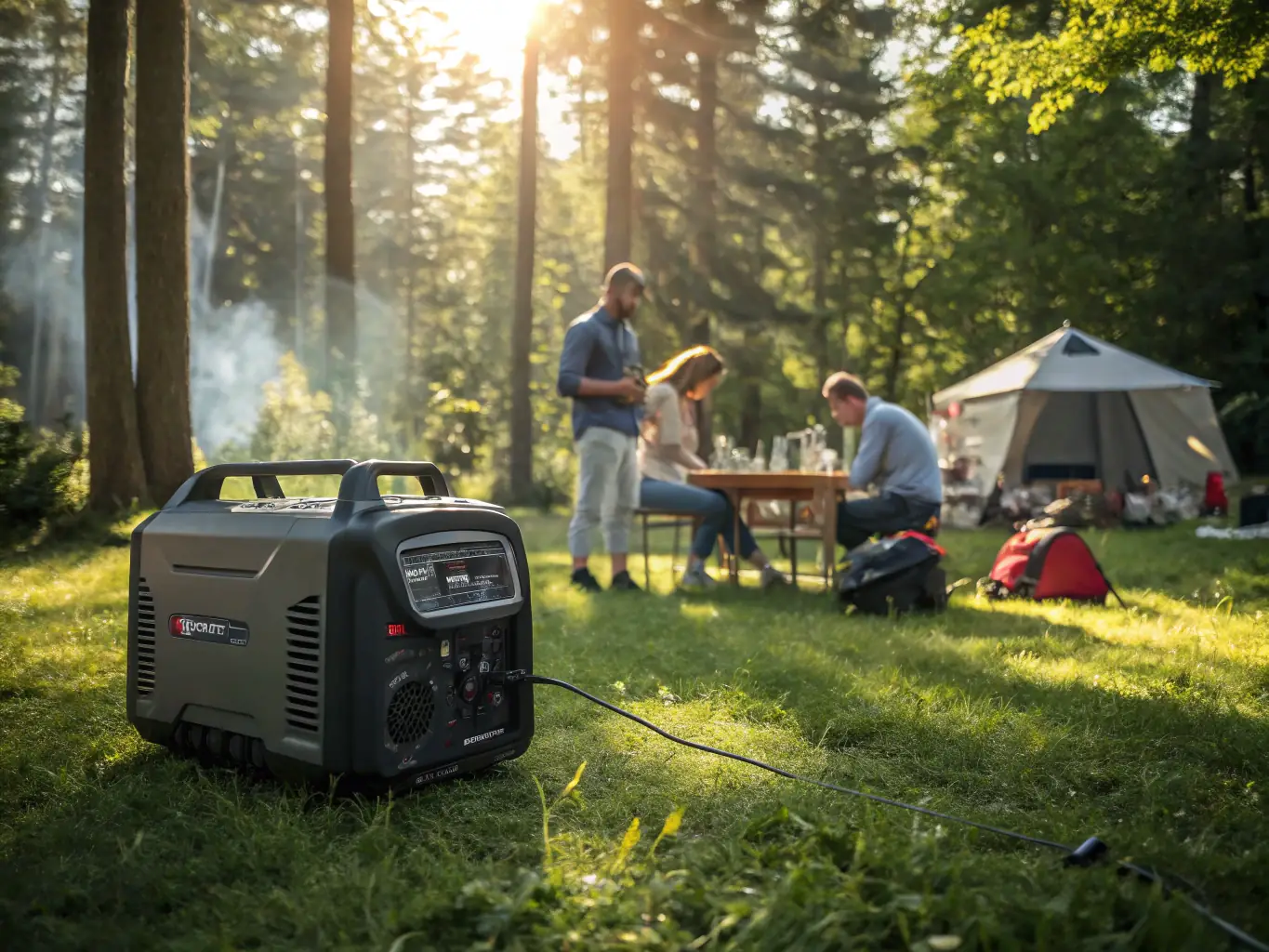 A portable generator powering essential appliances at a campsite, showcasing its versatility and ease of use for temporary power needs.