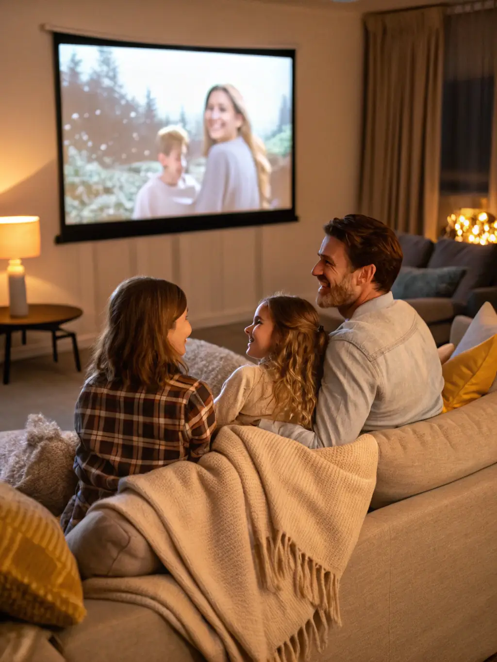 A family in Worcester, MA, enjoying the comfort of their home powered by a generator during a power outage, highlighting peace of mind.
