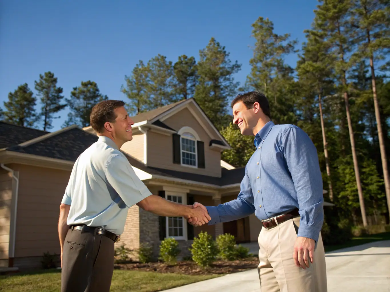 An image depicting two professionals shaking hands in front of a generator installation van, symbolizing a successful match between a homeowner and a certified installer.