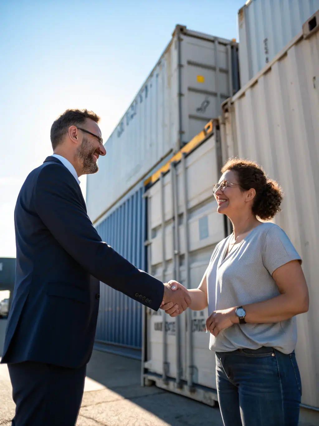 A customer smiling and shaking hands with a WorcesterGeneratorNetwork representative, symbolizing trust and a hassle-free experience.