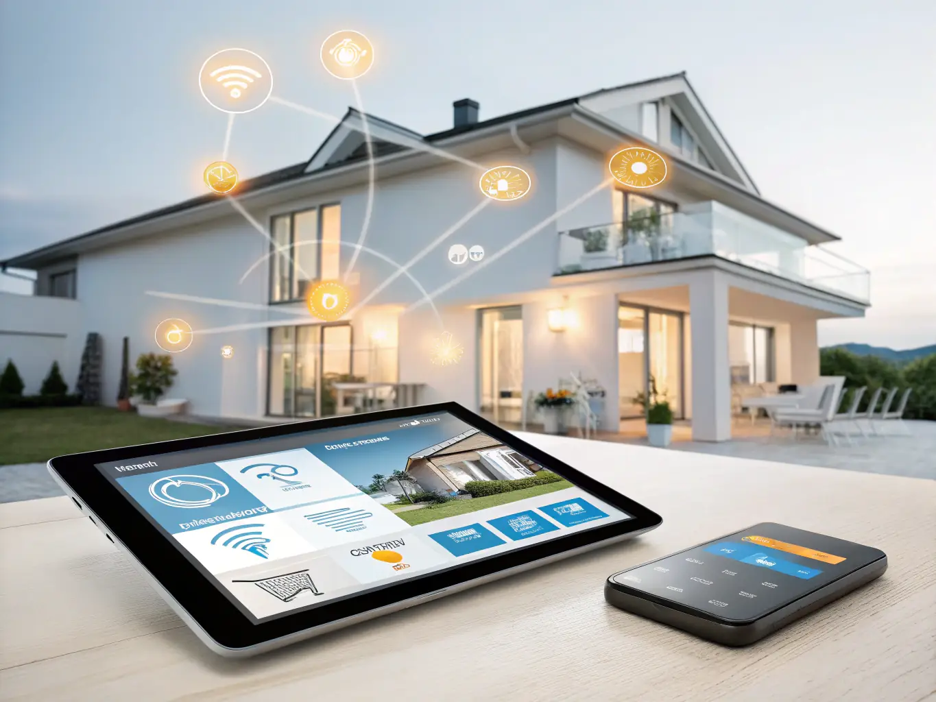 A split-screen image showing three different generator quotes on a tablet, with a homeowner reviewing them and a subtle background of a cozy, well-lit home.